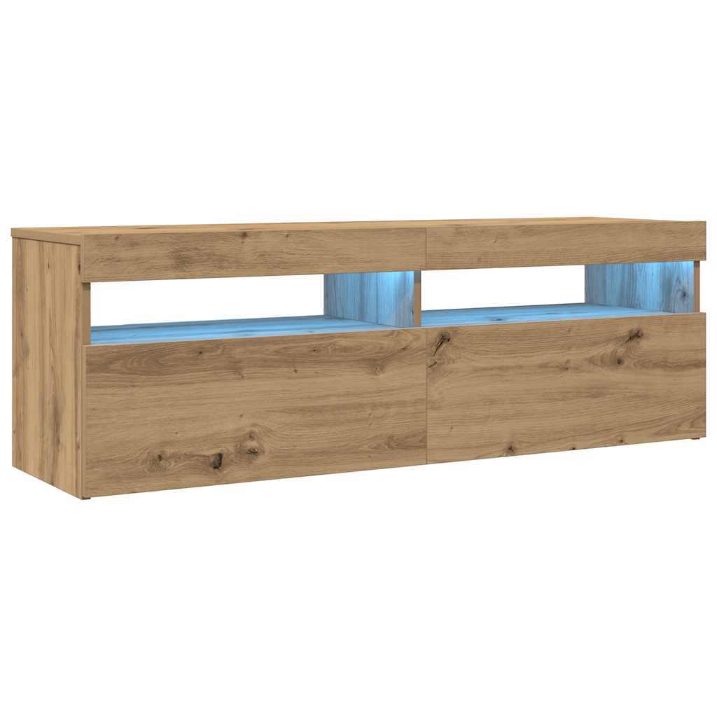 TV Cabinet with LED Lights Artisan Oak 120x35x40 cm Engineered Wood