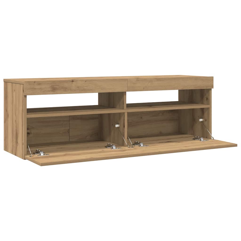TV Cabinet with LED Lights Artisan Oak 120x35x40 cm Engineered Wood