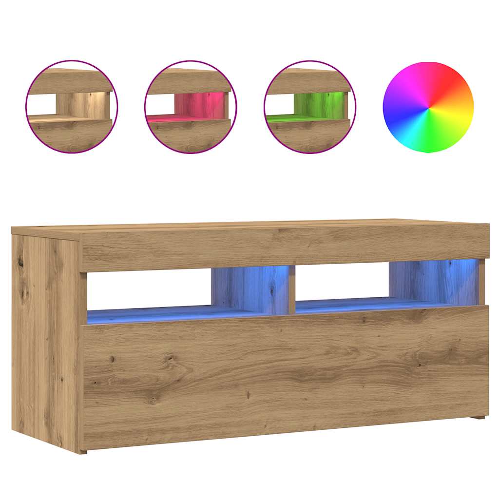 TV Cabinet with LED Lights Artisan Oak 90x35x40 cm Engineered Wood