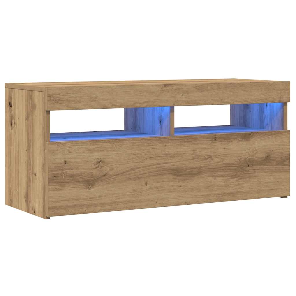TV Cabinet with LED Lights Artisan Oak 90x35x40 cm Engineered Wood