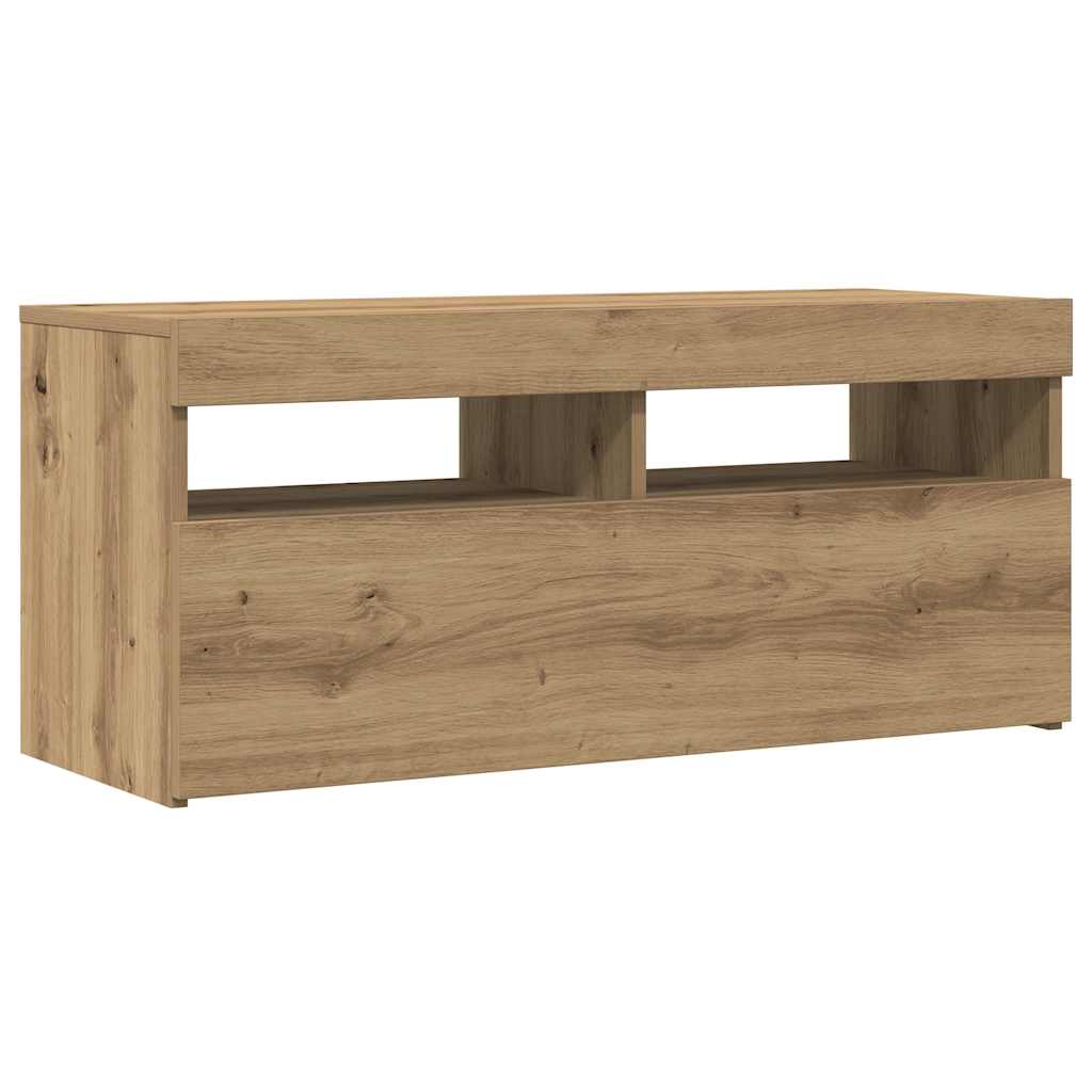 TV Cabinet with LED Lights Artisan Oak 90x35x40 cm Engineered Wood