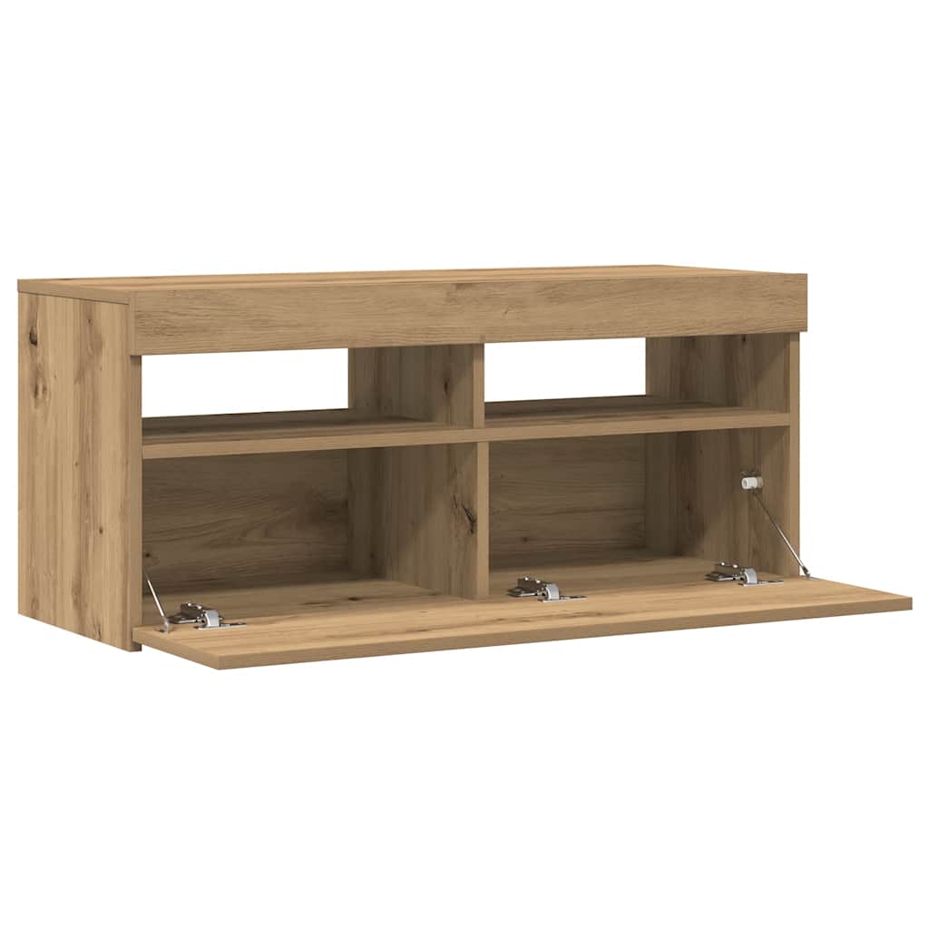 TV Cabinet with LED Lights Artisan Oak 90x35x40 cm Engineered Wood