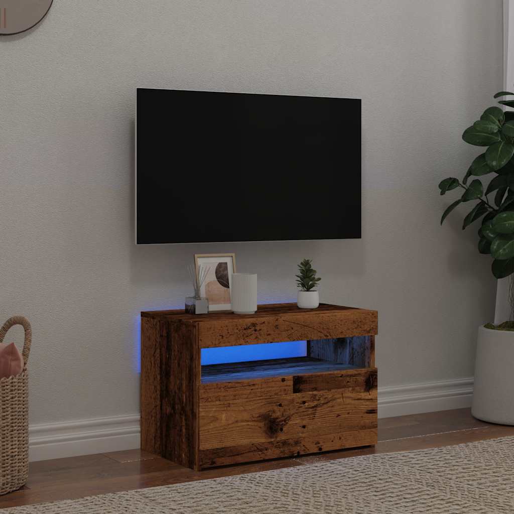 TV Cabinet with LED Lights Old Wood 60x35x40 cm Engineered Wood