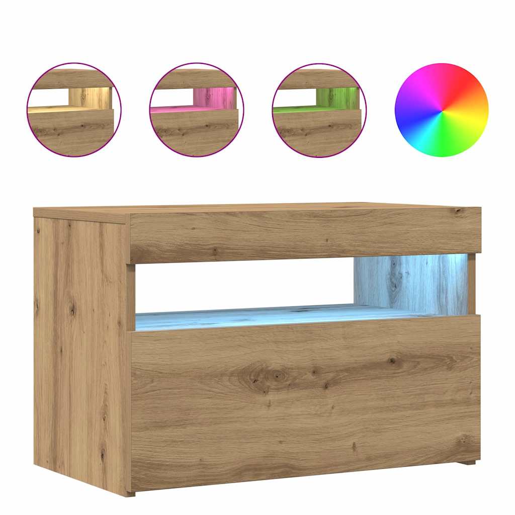 TV Cabinet with LED Lights Artisan Oak 60x35x40 cm Engineered Wood