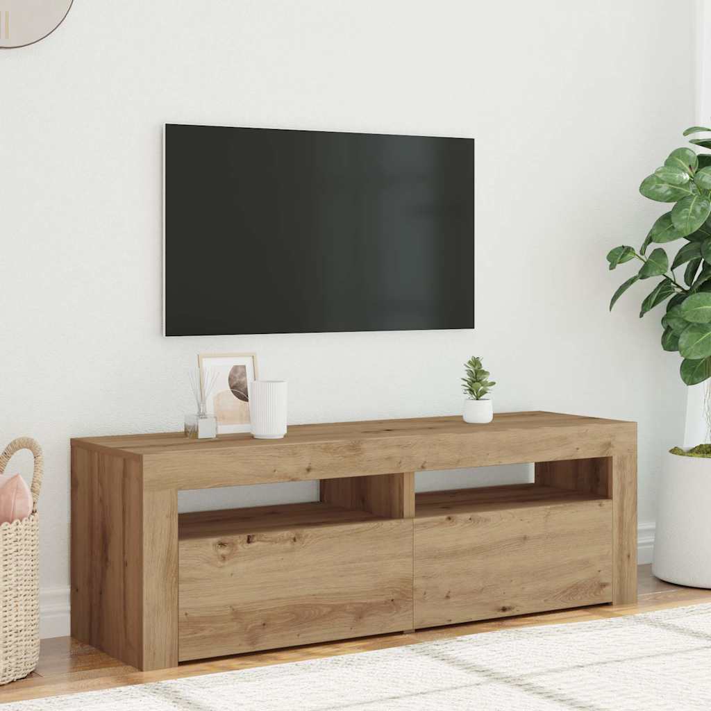 TV Cabinet with LED Lights Artisan Oak 120x35x40 cm Engineered Wood