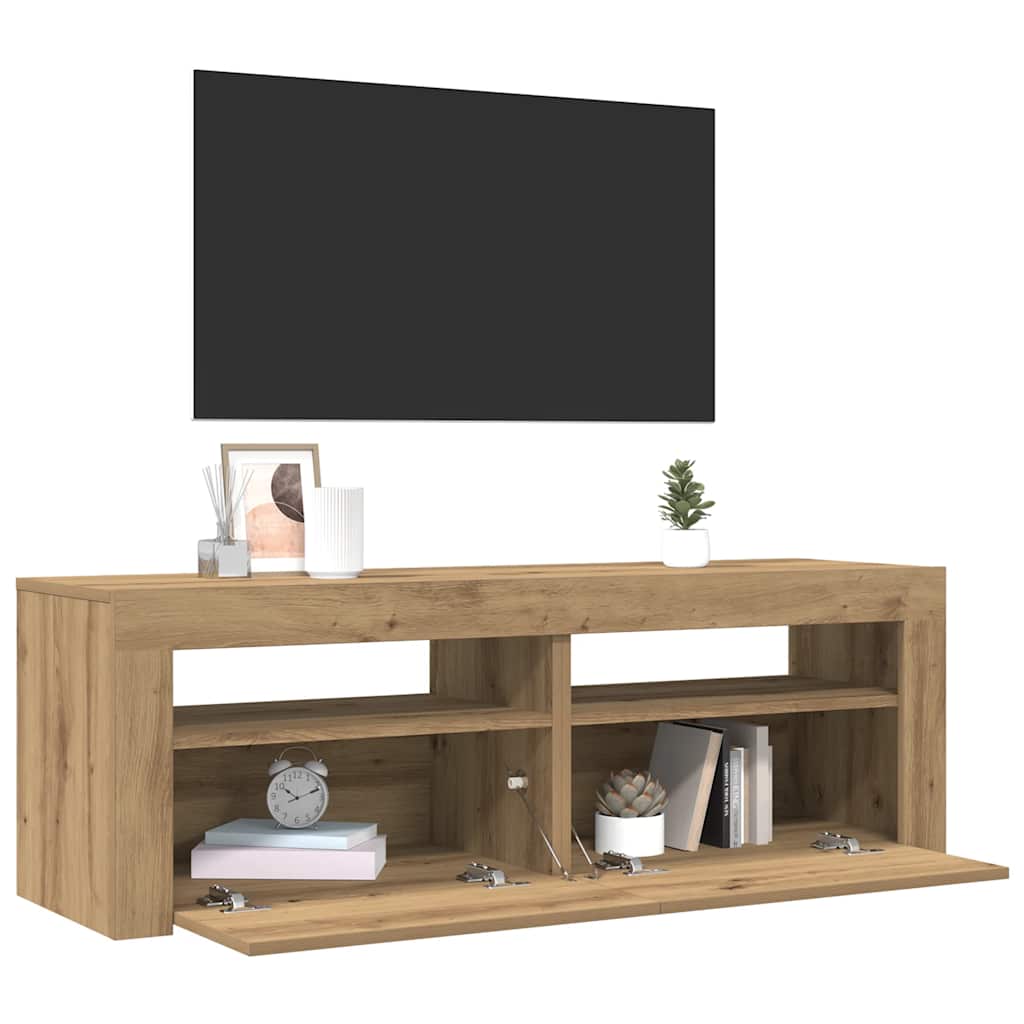 TV Cabinet with LED Lights Artisan Oak 120x35x40 cm Engineered Wood