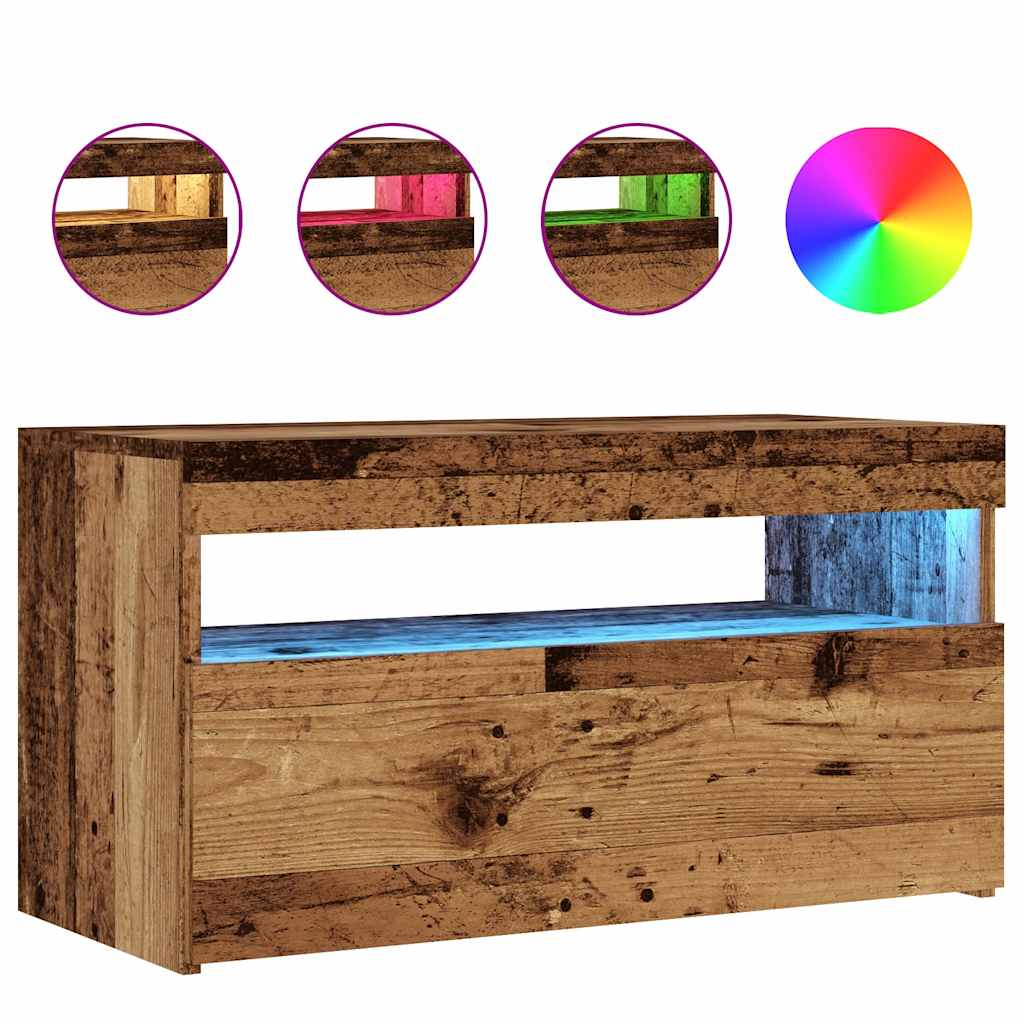 TV Cabinet with LED Lights Old Wood 75x35x40 cm Engineered Wood