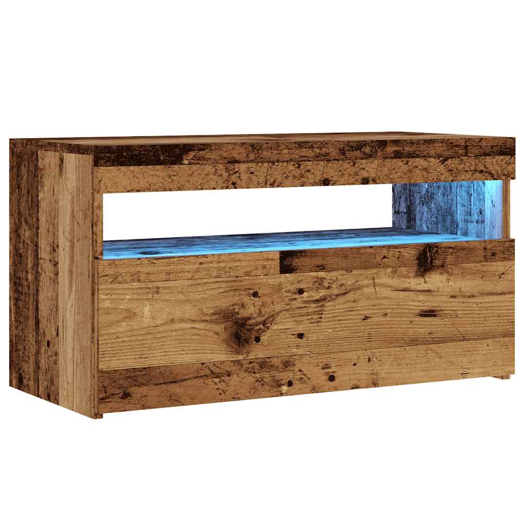 TV Cabinet with LED Lights Old Wood 75x35x40 cm Engineered Wood