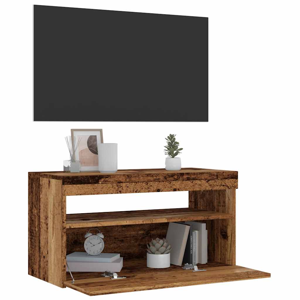 TV Cabinet with LED Lights Old Wood 75x35x40 cm Engineered Wood