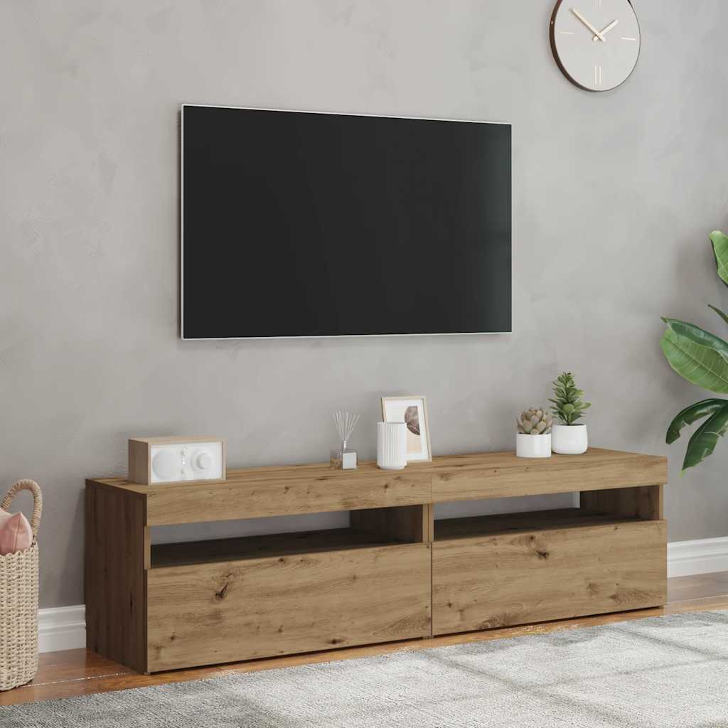 TV Cabinets with LED Lights 2 pcs Artisan Oak Engineered Wood