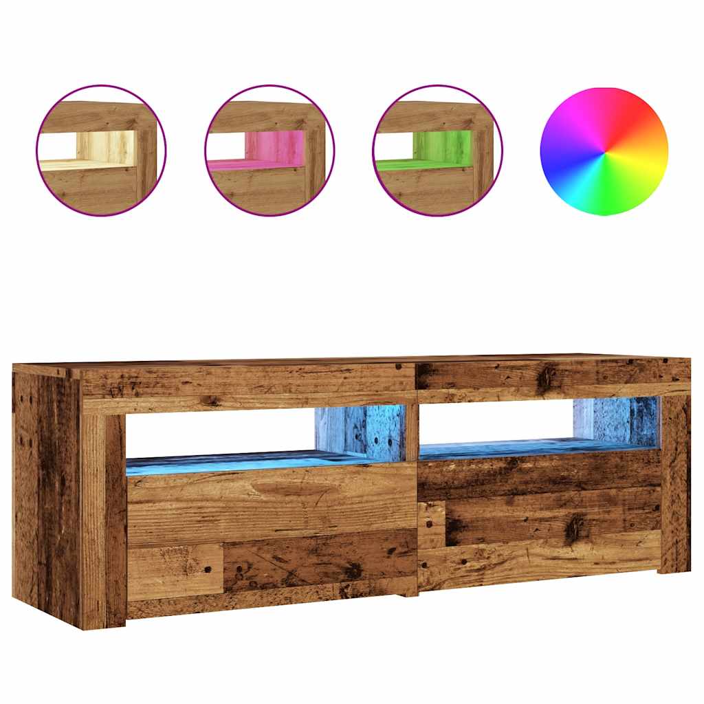 TV Cabinet with LED Lights Old Wood 120x35x40 cm Engineered Wood