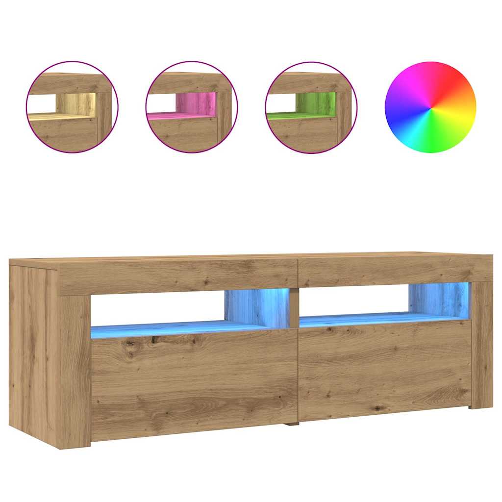 TV Cabinet with LED Lights Artisan Oak 120x35x40 cm Engineered Wood