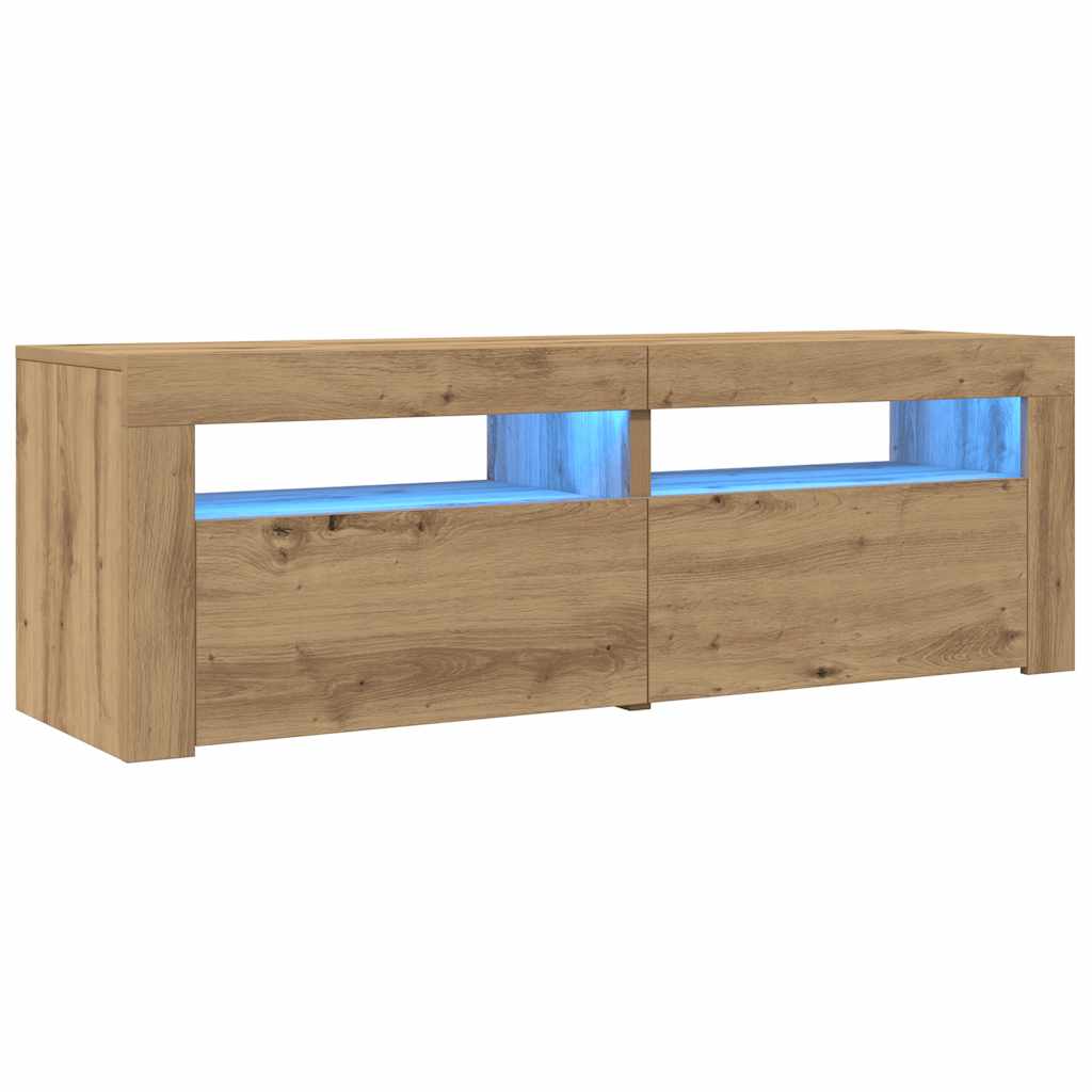 TV Cabinet with LED Lights Artisan Oak 120x35x40 cm Engineered Wood