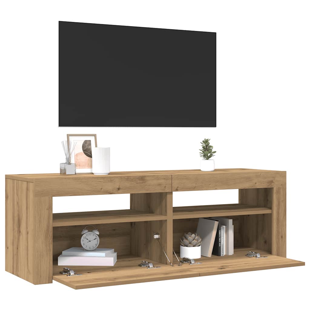 TV Cabinet with LED Lights Artisan Oak 120x35x40 cm Engineered Wood