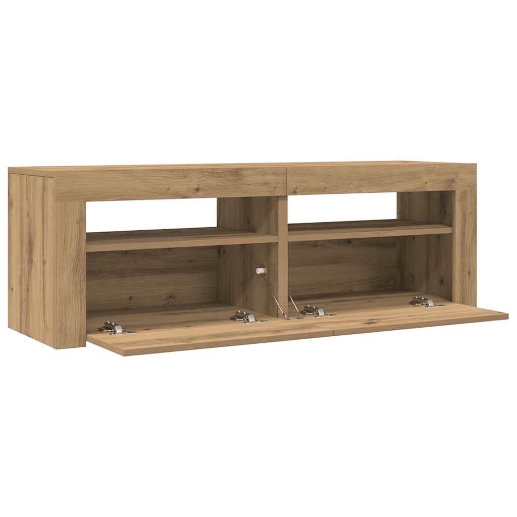 TV Cabinet with LED Lights Artisan Oak 120x35x40 cm Engineered Wood