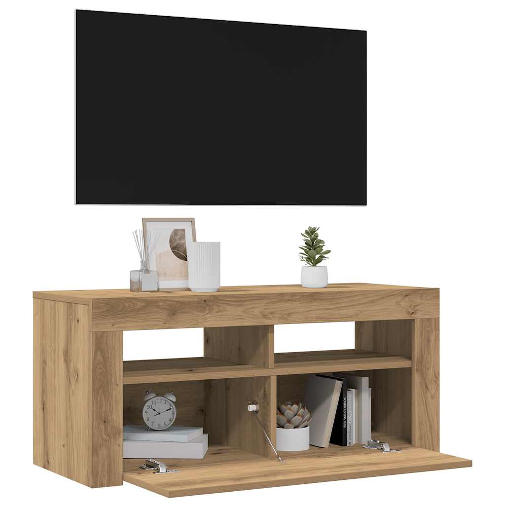TV Cabinet with LED Lights Artisan Oak 90x35x40 cm Engineered Wood