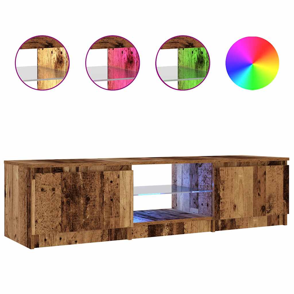 TV Cabinet with LED Lights Old Wood 140x40x35.5 cm Engineered Wood