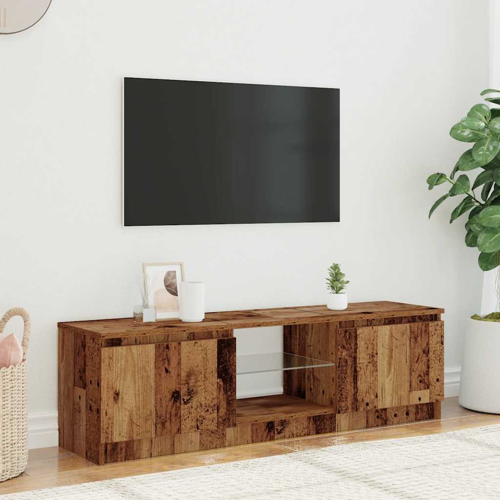 TV Cabinet with LED Lights Old Wood 140x40x35.5 cm Engineered Wood