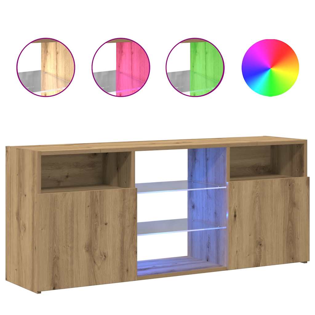 TV Cabinet with LED Lights Artisian Oak 120x30x50 cm Engineered Wood