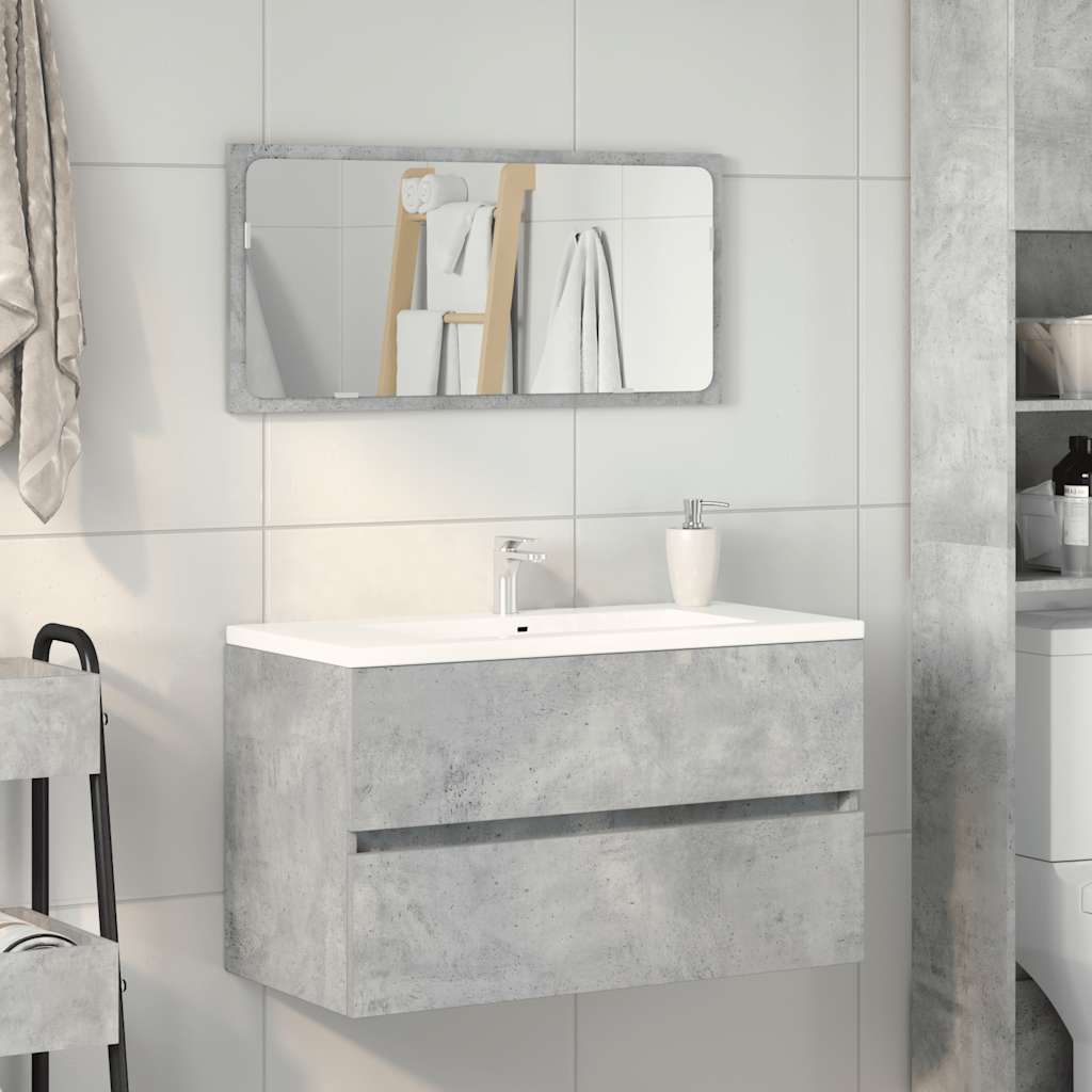 Concrete Grey Engineered Wood Bathroom Cabinet with Mirror