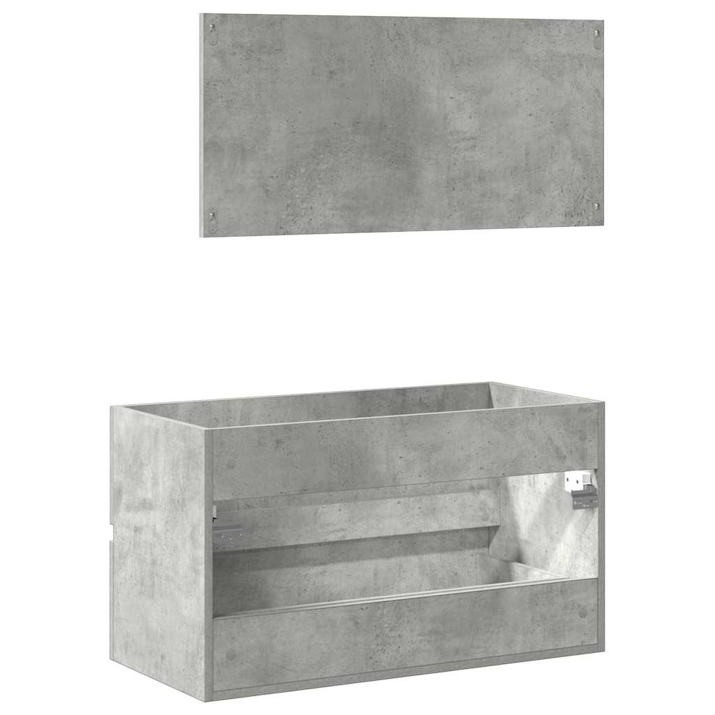 Concrete Grey Engineered Wood Bathroom Cabinet with Mirror