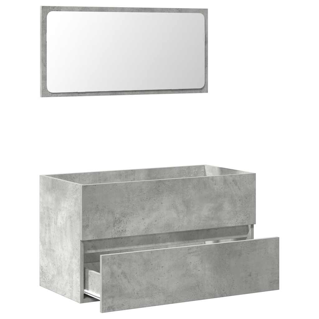 Concrete Grey Engineered Wood Bathroom Cabinet with Mirror