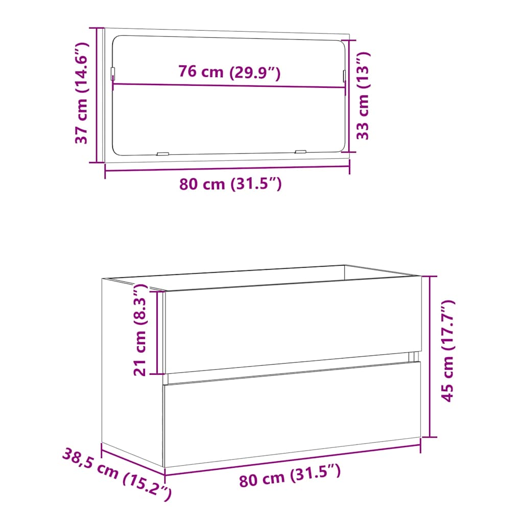 Concrete Grey Engineered Wood Bathroom Cabinet with Mirror