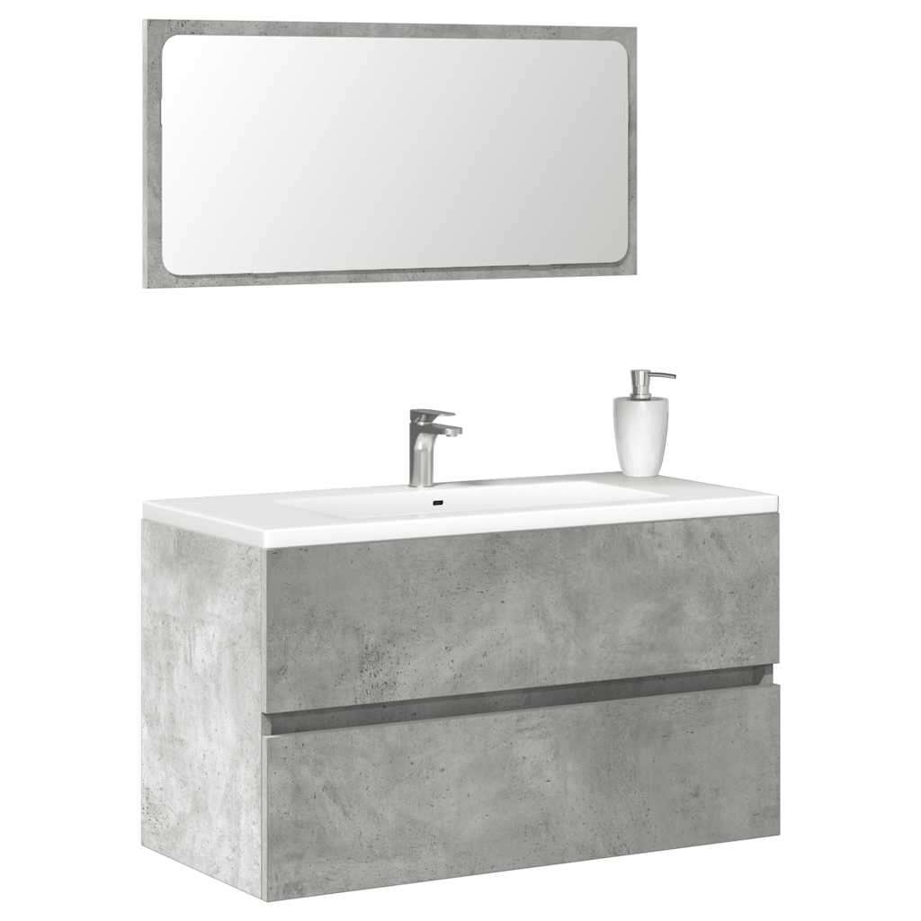 Concrete Grey Engineered Wood Bathroom Cabinet with Mirror