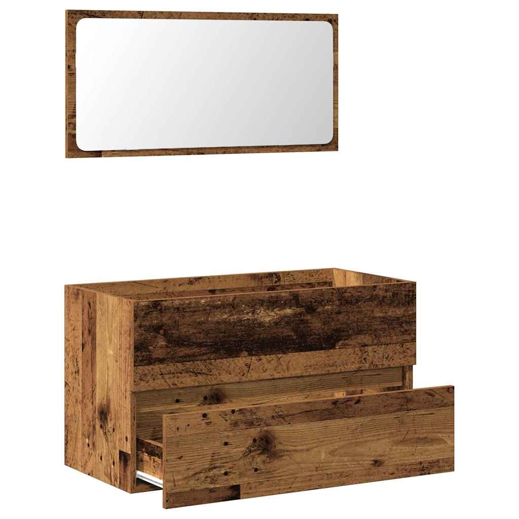Vintage Style Bathroom Cabinet with Mirror - Reclaimed Wood Finish