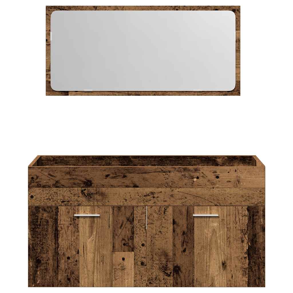 Rustic Bathroom Cabinet with Mirror - Old Engineered Wood Finish