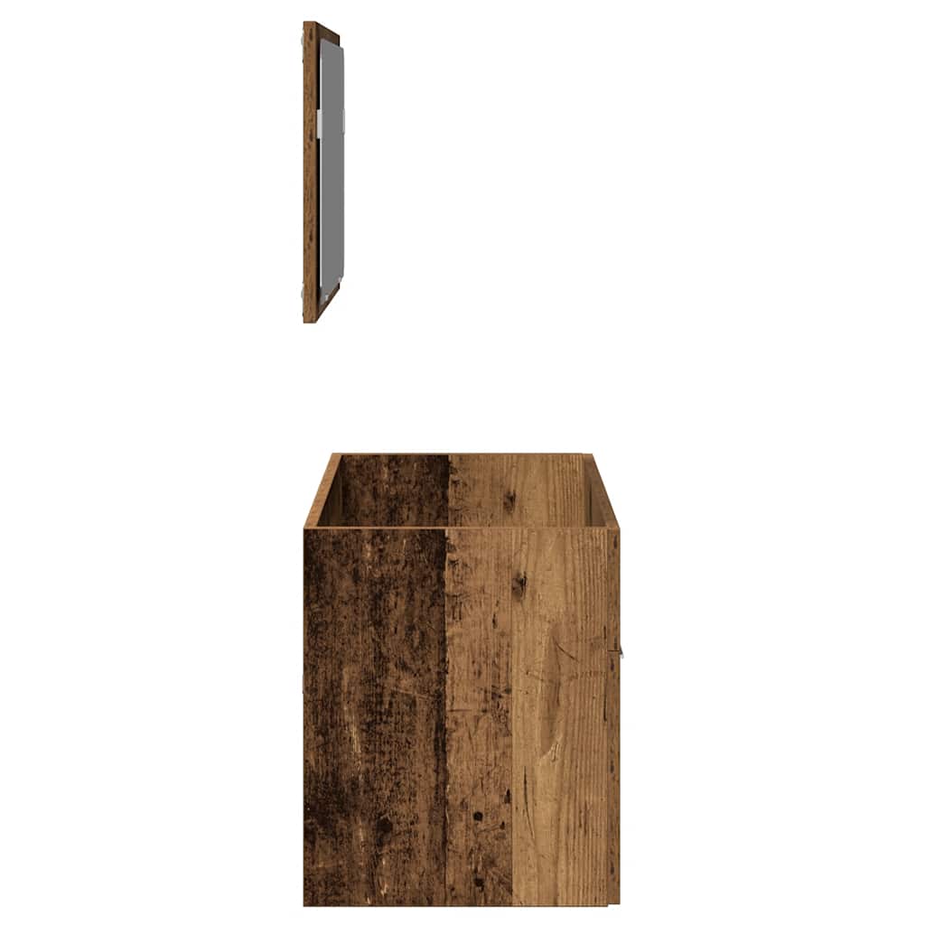 Rustic Bathroom Cabinet with Mirror - Old Engineered Wood Finish