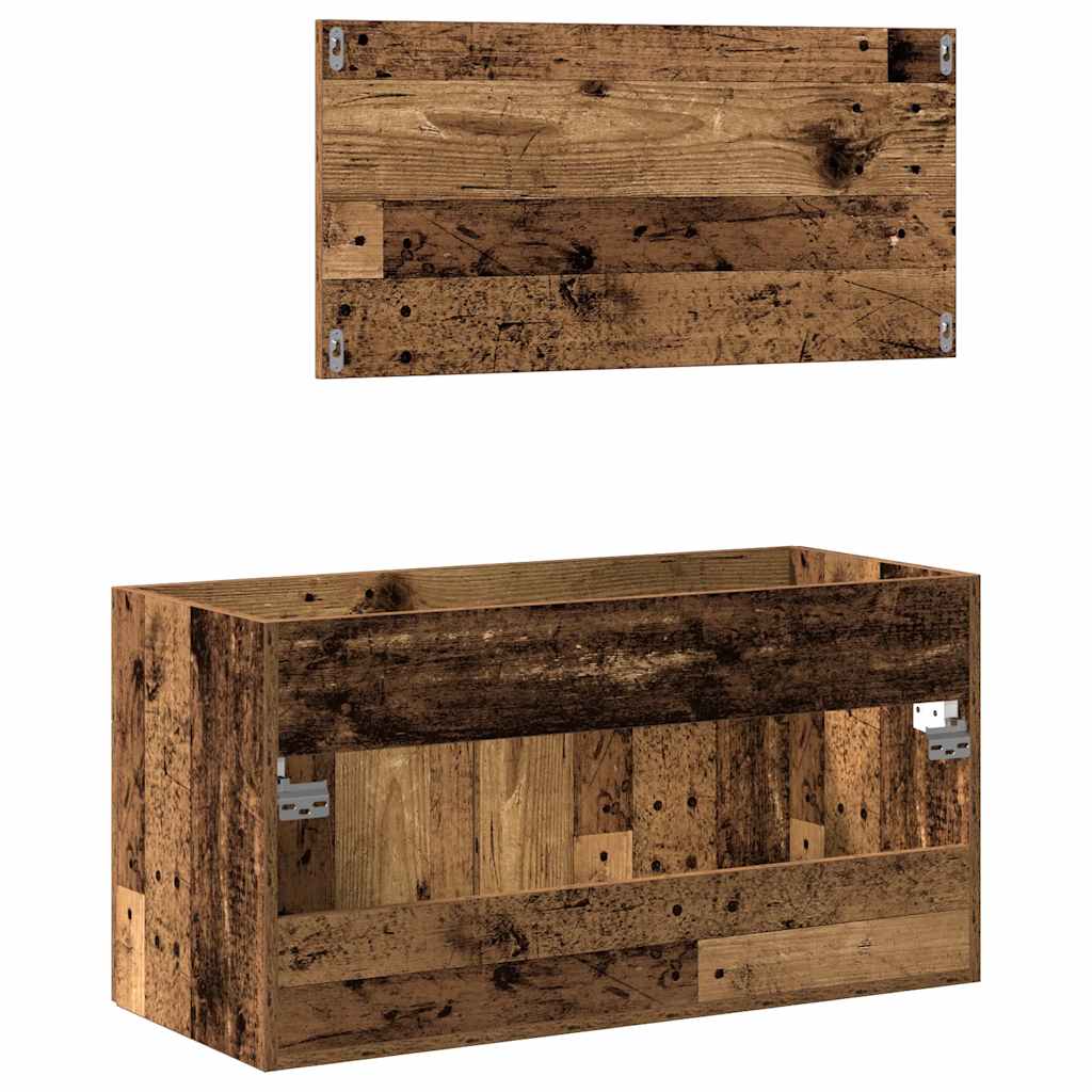 Rustic Bathroom Cabinet with Mirror - Old Engineered Wood Finish