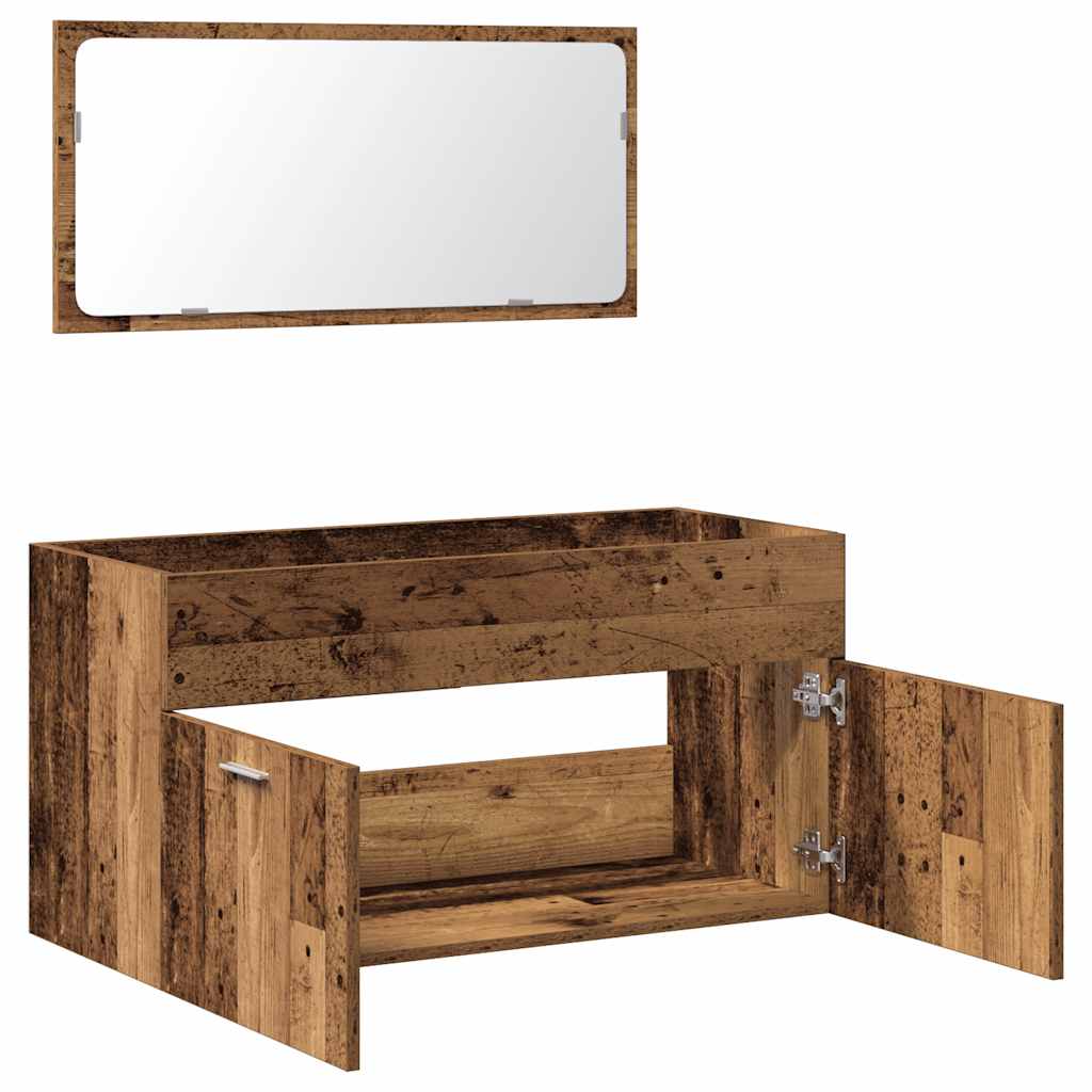 Rustic Bathroom Cabinet with Mirror - Old Engineered Wood Finish
