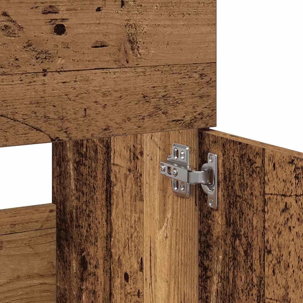 Rustic Bathroom Cabinet with Mirror - Old Engineered Wood Finish