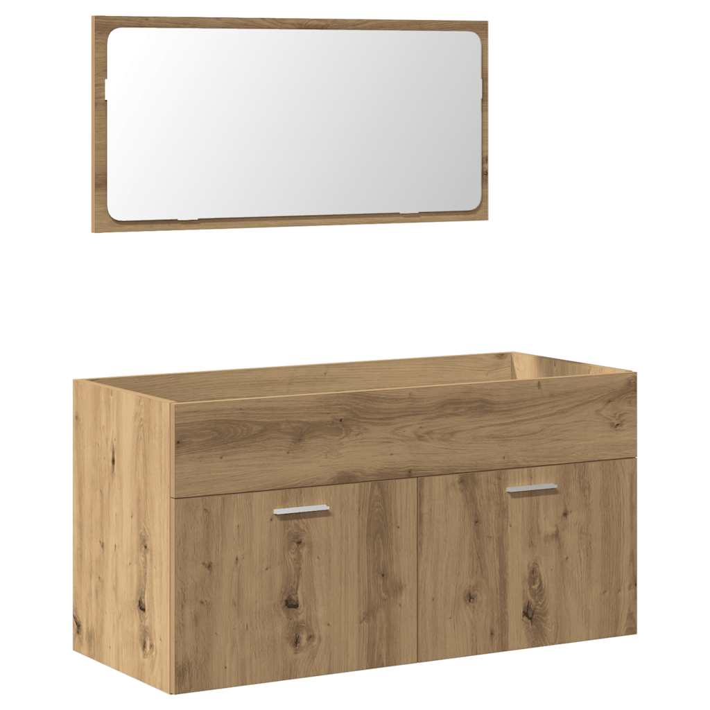 Artisan Oak Engineered Wood Bathroom Cabinet with Mirror