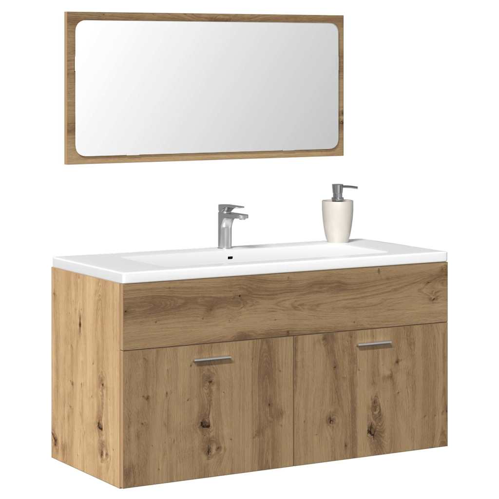Artisan Oak Engineered Wood Bathroom Cabinet with Mirror