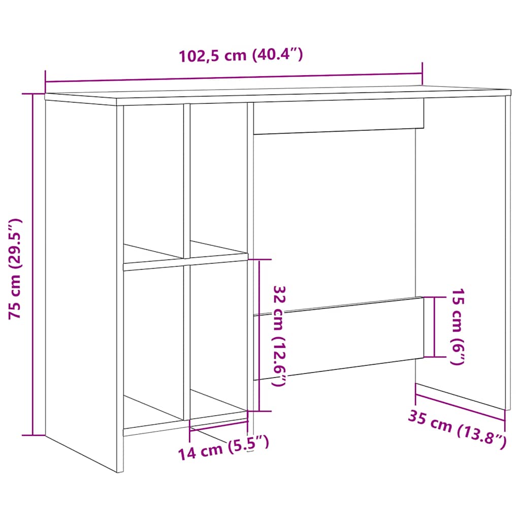 Rustic Engineered Wood Desk - 102.5x35x75 cm Vintage Style