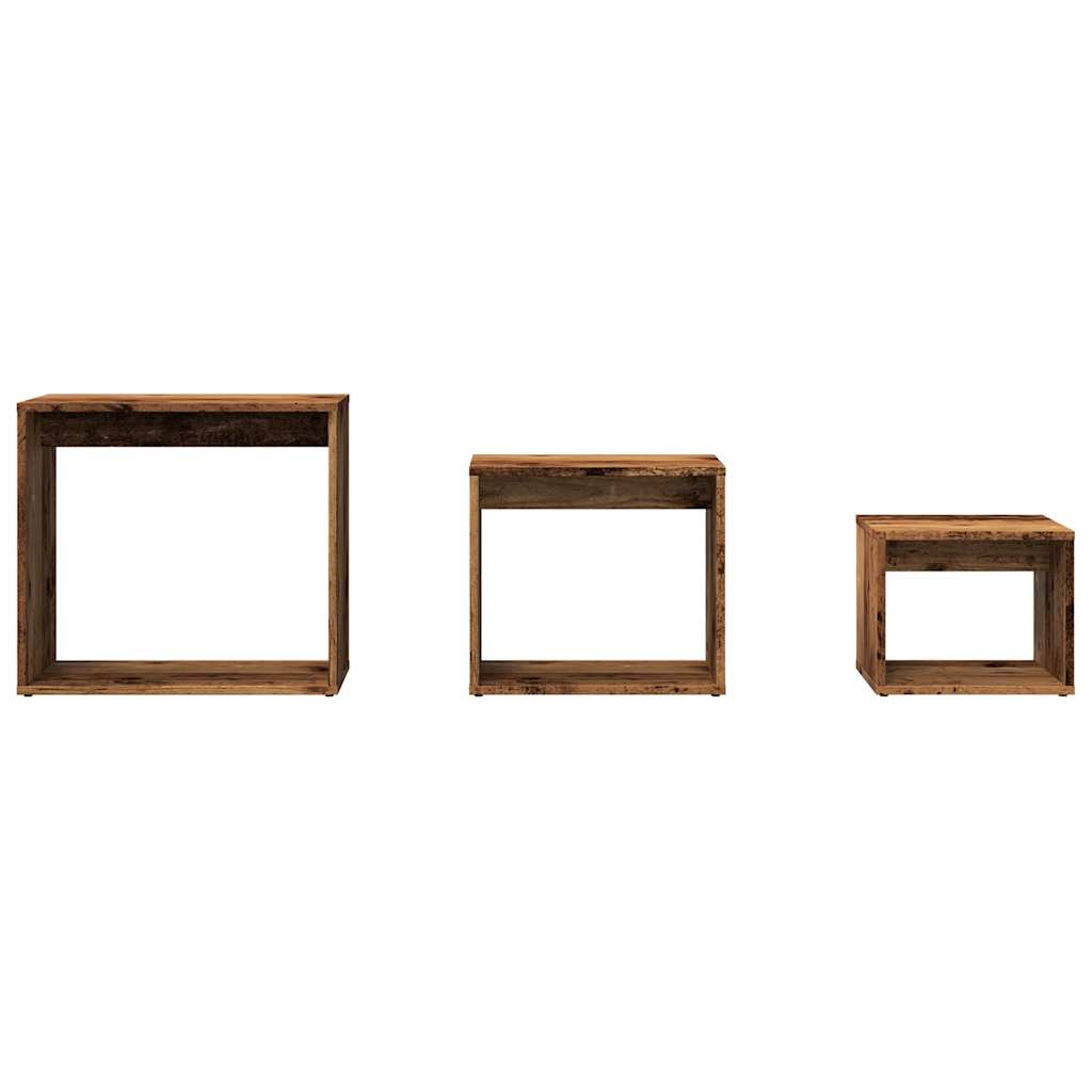 Vintage-Look Nesting Tables Set, 3pcs Engineered Wood, Old Wood Finish