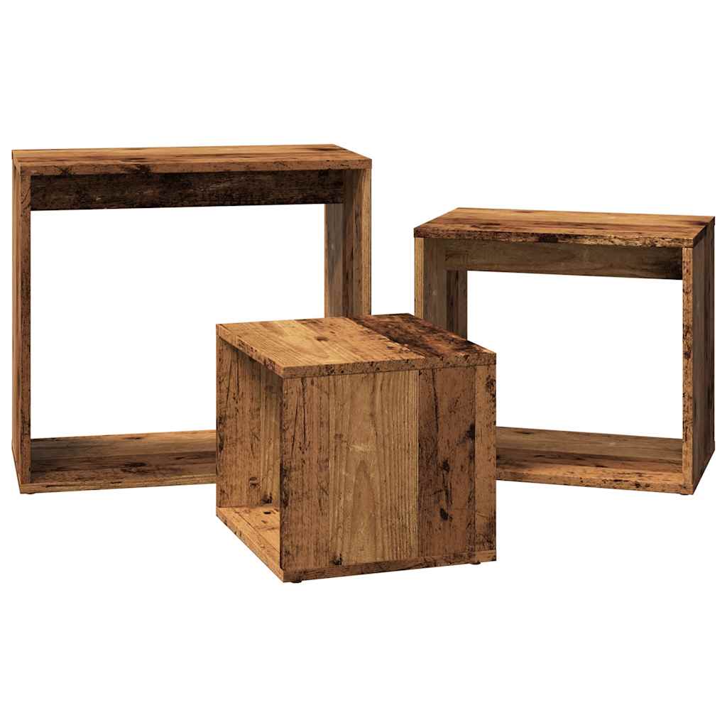 Vintage-Look Nesting Tables Set, 3pcs Engineered Wood, Old Wood Finish