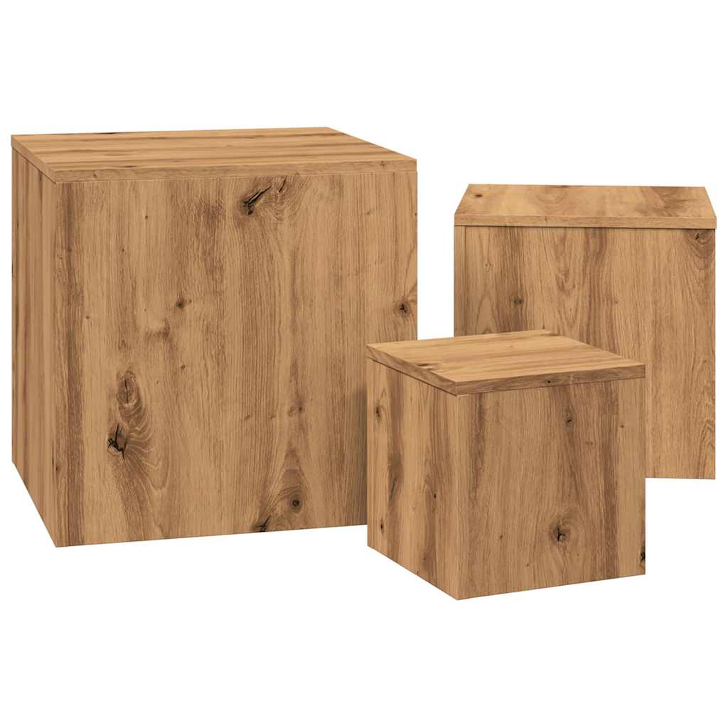 Artisan Oak Engineered Wood Side Tables Set - 3 Pcs
