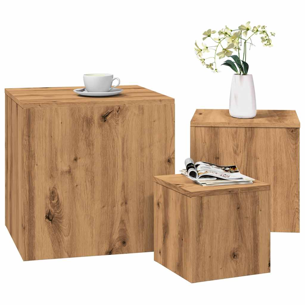 Artisan Oak Engineered Wood Side Tables Set - 3 Pcs