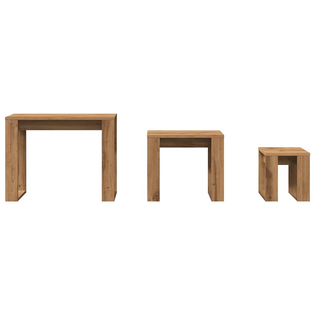 Artisan Oak Nest of Tables - 3 Pcs Engineered Wood Set