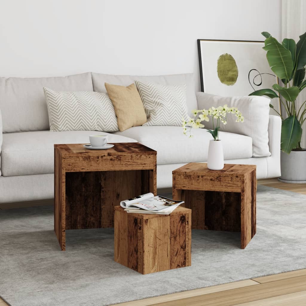 Rustic Nesting Tables Set of 3 - Old Engineered Wood Design