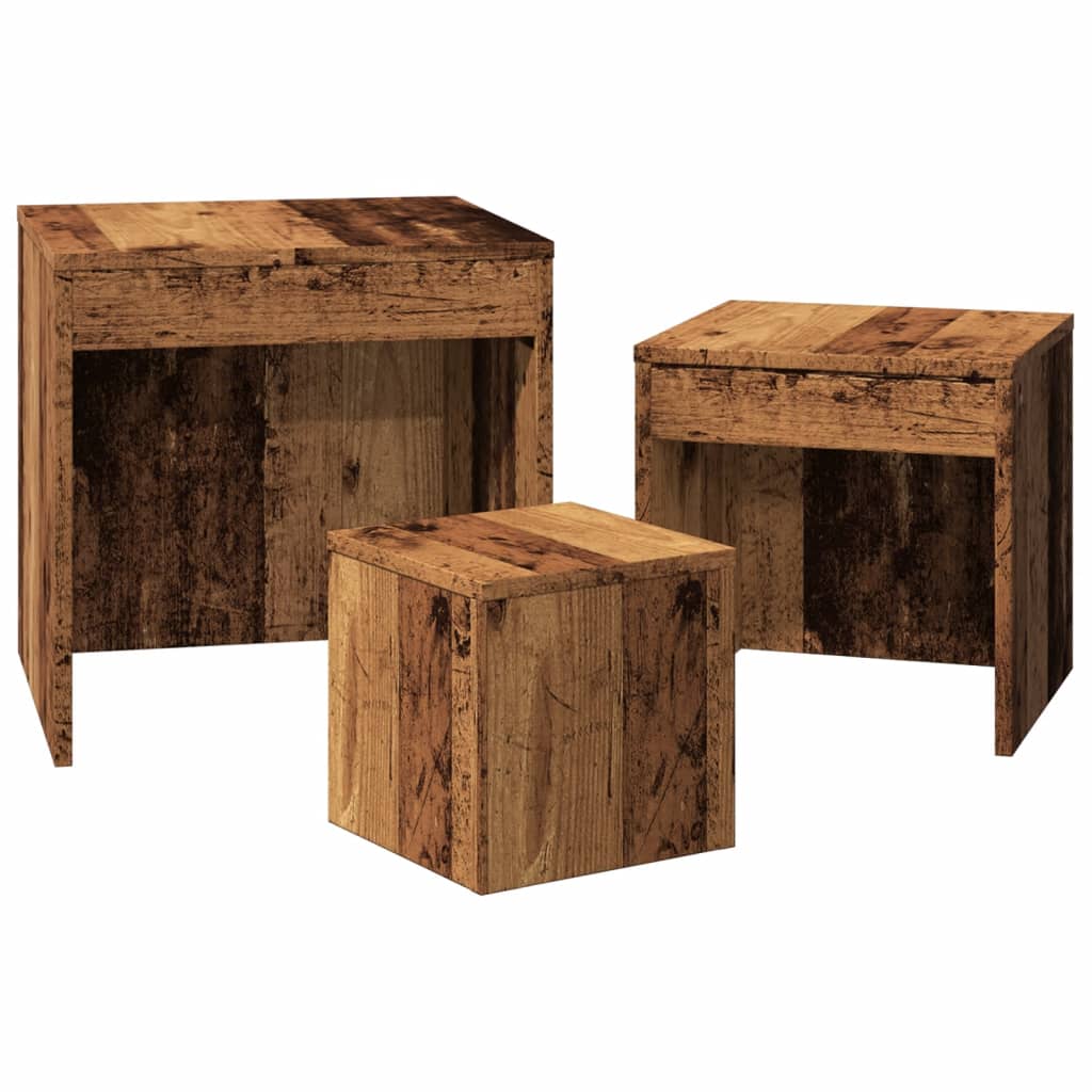 Rustic Nesting Tables Set of 3 - Old Engineered Wood Design