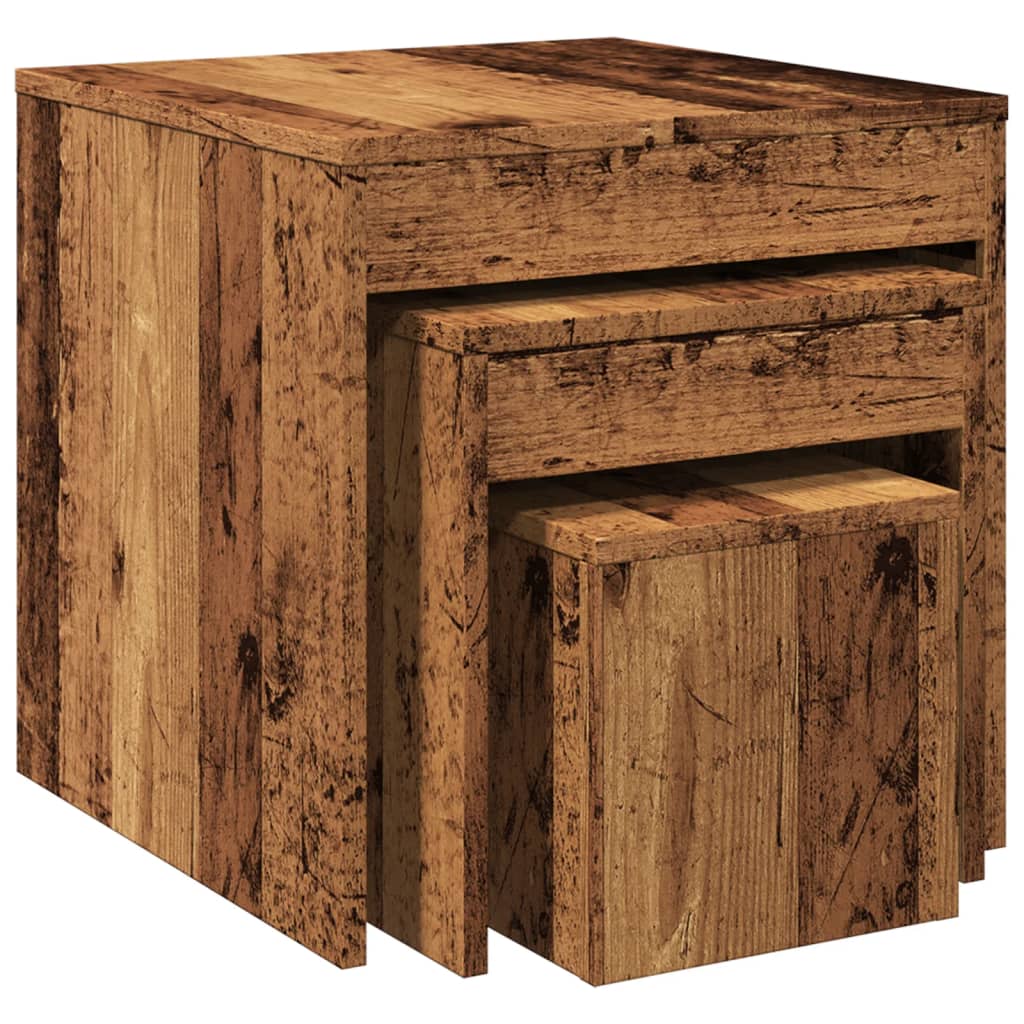 Rustic Nesting Tables Set of 3 - Old Engineered Wood Design