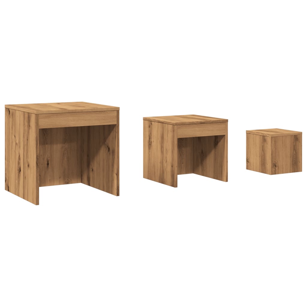 Artisan Oak Nesting Tables Set of 3 - Engineered Wood Elegance