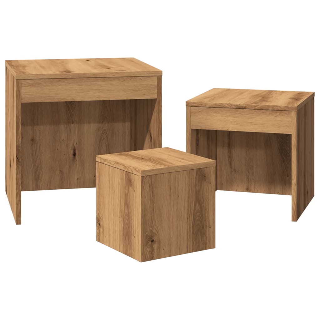 Artisan Oak Nesting Tables Set of 3 - Engineered Wood Elegance