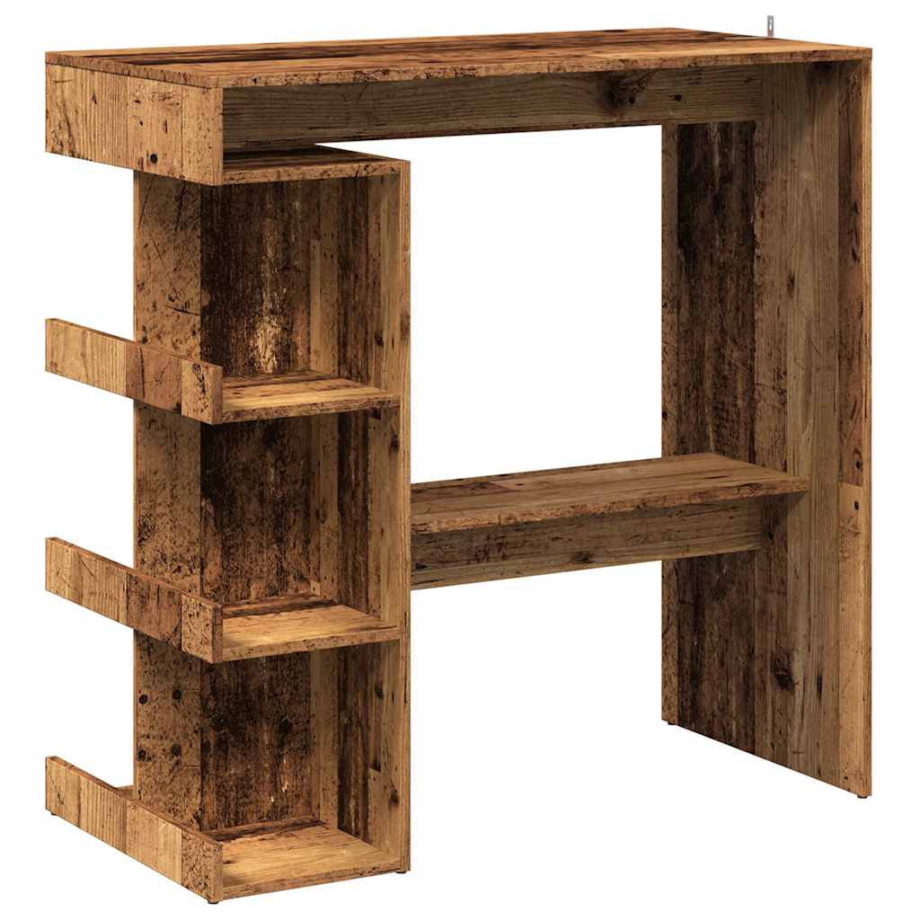 Rustic Old Wood Bar Table with Storage Rack, 100x48x101.5 cm