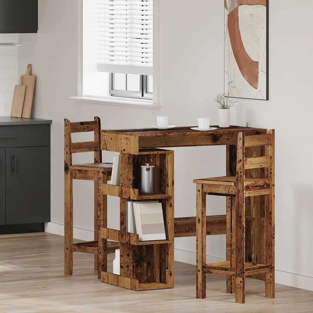 Rustic Old Wood Bar Table with Storage Rack, 100x48x101.5 cm