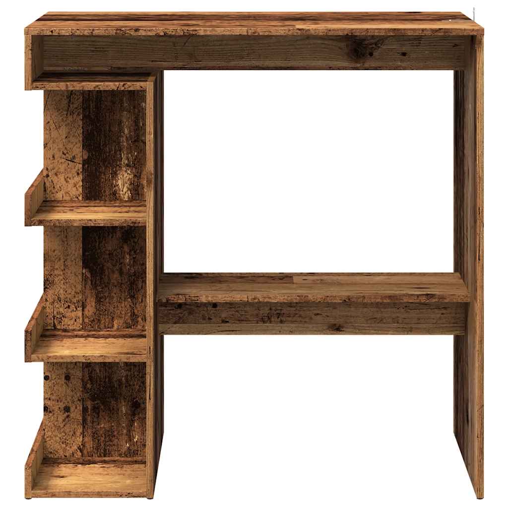 Rustic Old Wood Bar Table with Storage Rack, 100x48x101.5 cm